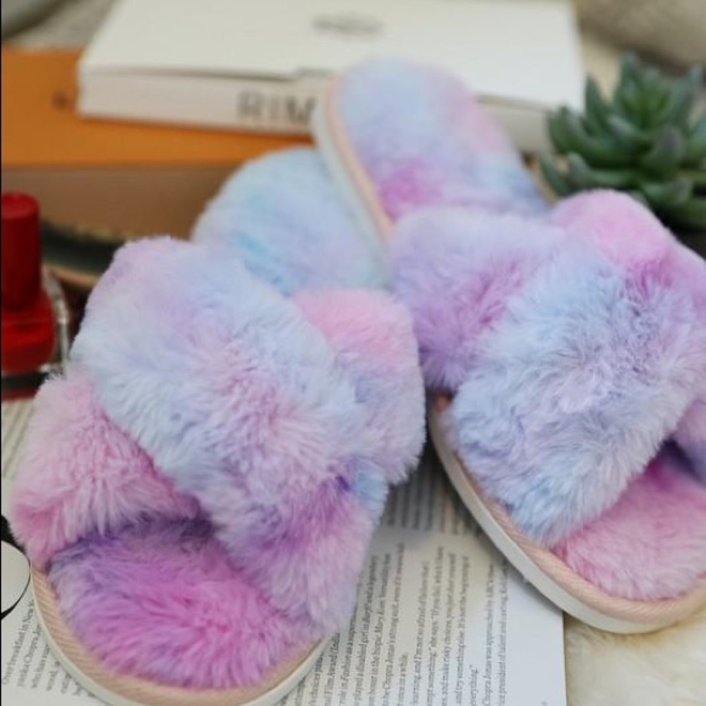 GET COZY FLUFFY TIE DYE SLIPPERS-PURPLE - Picture 4 of 7